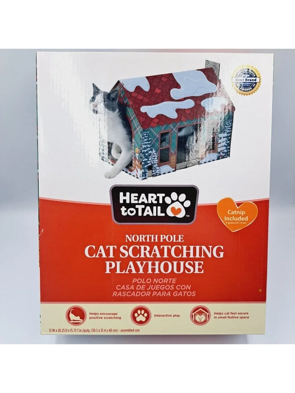 Christmas North Pole Holiday Cat Small Pet House with Cardboard Scratching Board